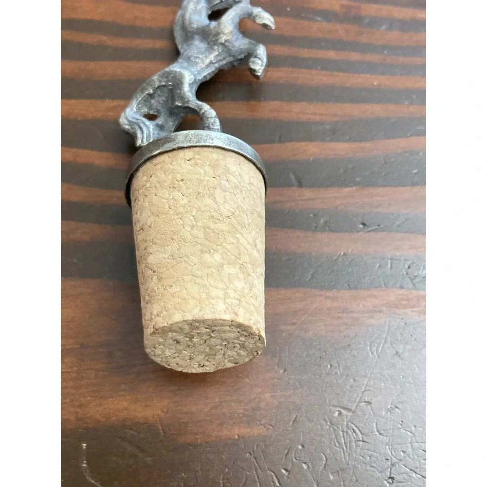 Set of 2 Vintage Pewter Horse Rearing Stallion Figure Wine Bottle Cork Stopper